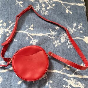 PORTLAND LEATHER Red Round Crossbody with Front Slip